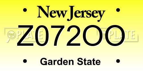 Z072OO New Jersey License Plate