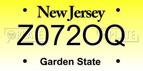 Z072OQ New Jersey License Plate