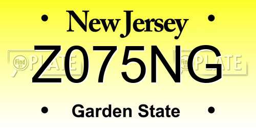 Z075NG New Jersey License Plate