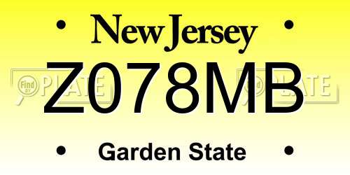 Z078MB New Jersey License Plate