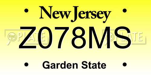 Z078MS New Jersey License Plate