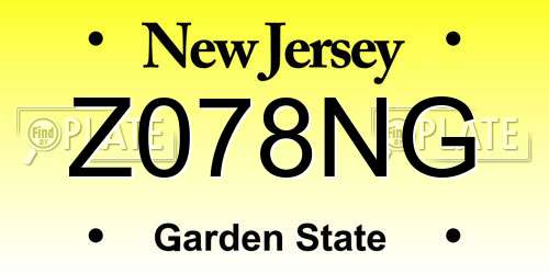 Z078NG New Jersey License Plate