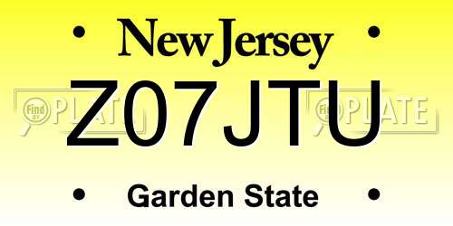 Z07JTU New Jersey License Plate