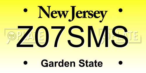 Z07SMS New Jersey License Plate