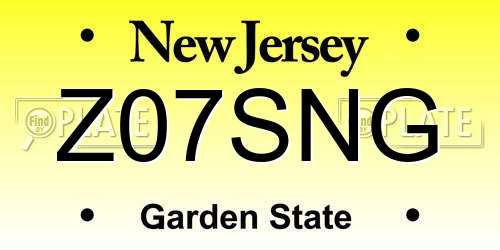 Z07SNG New Jersey License Plate