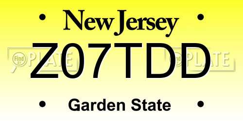 Z07TDD New Jersey License Plate