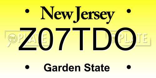 Z07TDO New Jersey License Plate