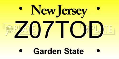 Z07TOD New Jersey License Plate