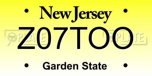 Z07TOO New Jersey License Plate