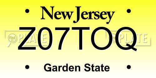 Z07TOQ New Jersey License Plate