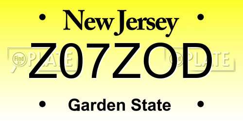 Z07ZOD New Jersey License Plate