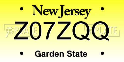 Z07ZQQ New Jersey License Plate