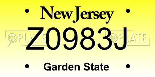 Z0983J New Jersey License Plate