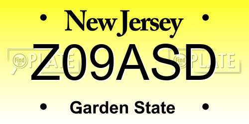 Z09ASD New Jersey License Plate