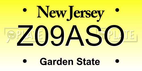Z09ASO New Jersey License Plate