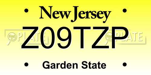 Z09TZP New Jersey License Plate