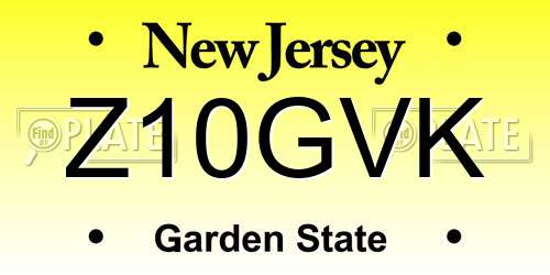 Z10GVK New Jersey License Plate