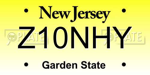 Z10NHY New Jersey License Plate