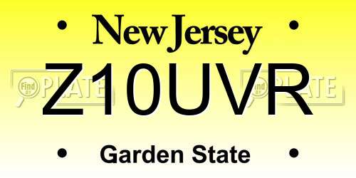 Z10UVR New Jersey License Plate