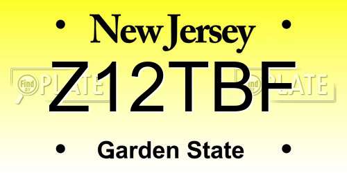Z12TBF New Jersey License Plate