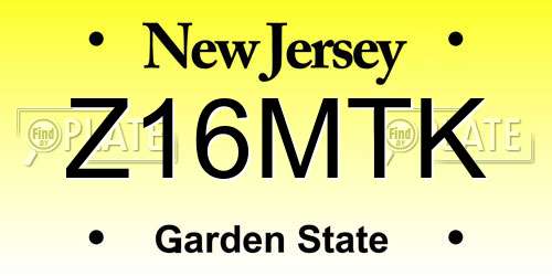 Z16MTK New Jersey License Plate