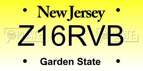 Z16RVB New Jersey License Plate