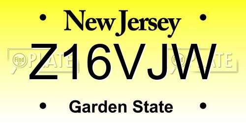 Z16VJW New Jersey License Plate