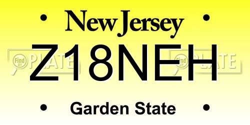 Z18NEH New Jersey License Plate