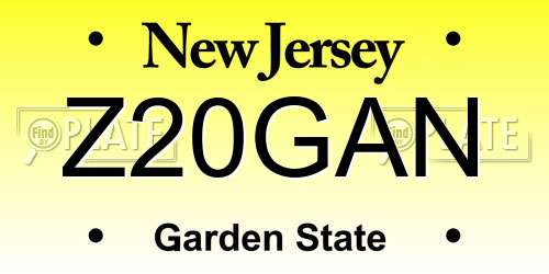 Z20GAN New Jersey License Plate