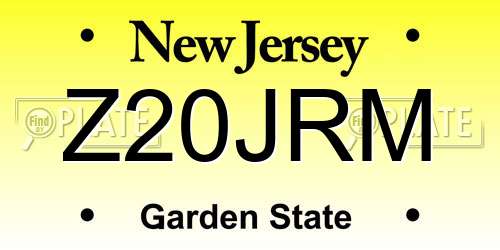Z20JRM New Jersey License Plate
