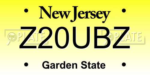 Z20UBZ New Jersey License Plate