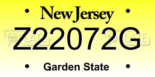 Z22072G New Jersey License Plate