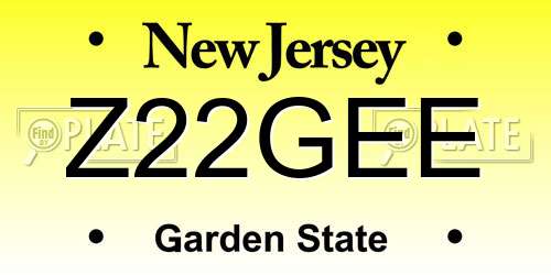Z22GEE New Jersey License Plate