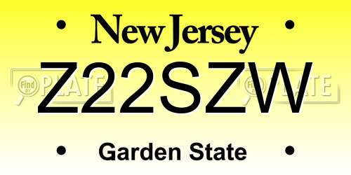 Z22SZW New Jersey License Plate