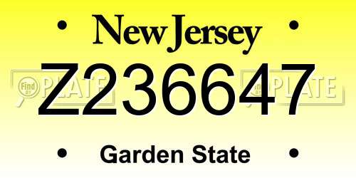 Z236647 New Jersey License Plate