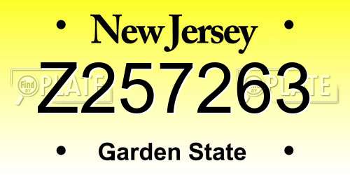Z257263 New Jersey License Plate