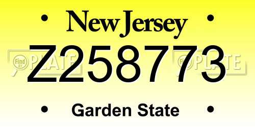 Z258773 New Jersey License Plate