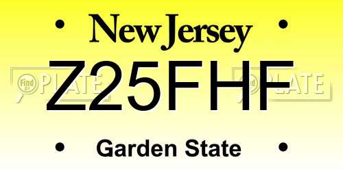 Z25FHF New Jersey License Plate