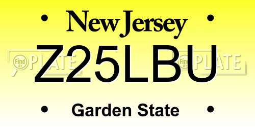 Z25LBU New Jersey License Plate