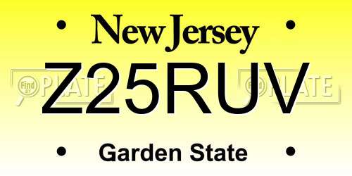 Z25RUV New Jersey License Plate