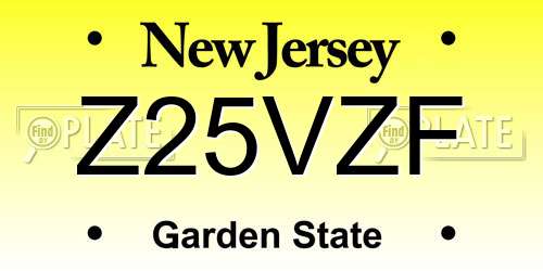 Z25VZF New Jersey License Plate