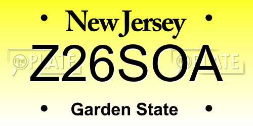 Z26SOA New Jersey License Plate