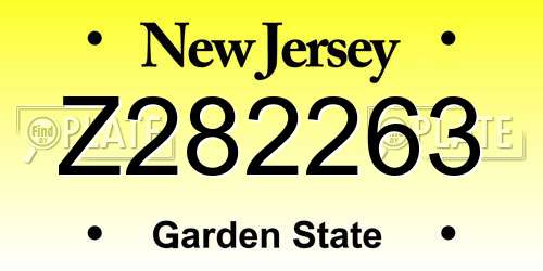 Z282263 New Jersey License Plate