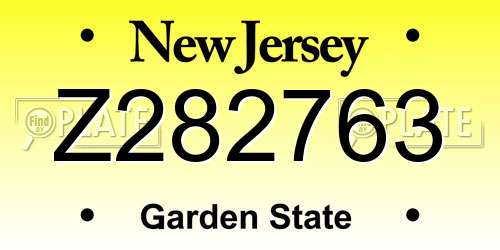 Z282763 New Jersey License Plate