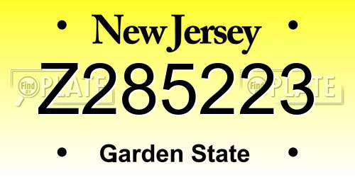 Z285223 New Jersey License Plate