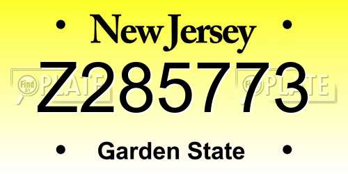 Z285773 New Jersey License Plate