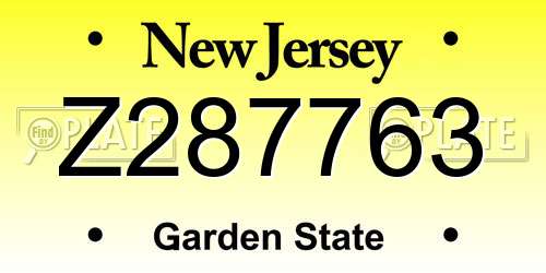 Z287763 New Jersey License Plate