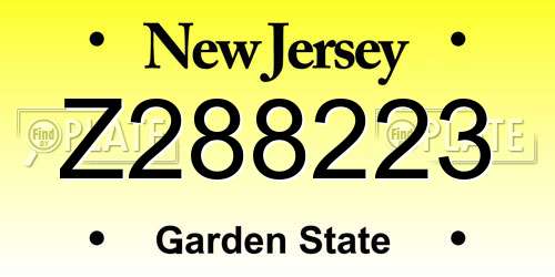 Z288223 New Jersey License Plate