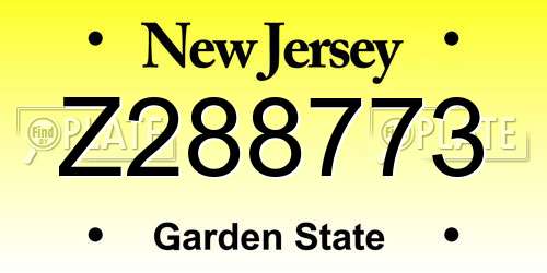 Z288773 New Jersey License Plate