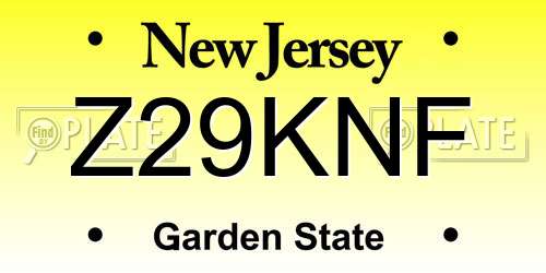 Z29KNF New Jersey License Plate